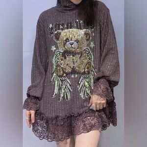 Brown Teddy Bear Graphic Sweater
